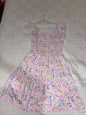 Jilly Smocked Sundress with Ruffle Sleeves - Pink, Blue & Yellow Print